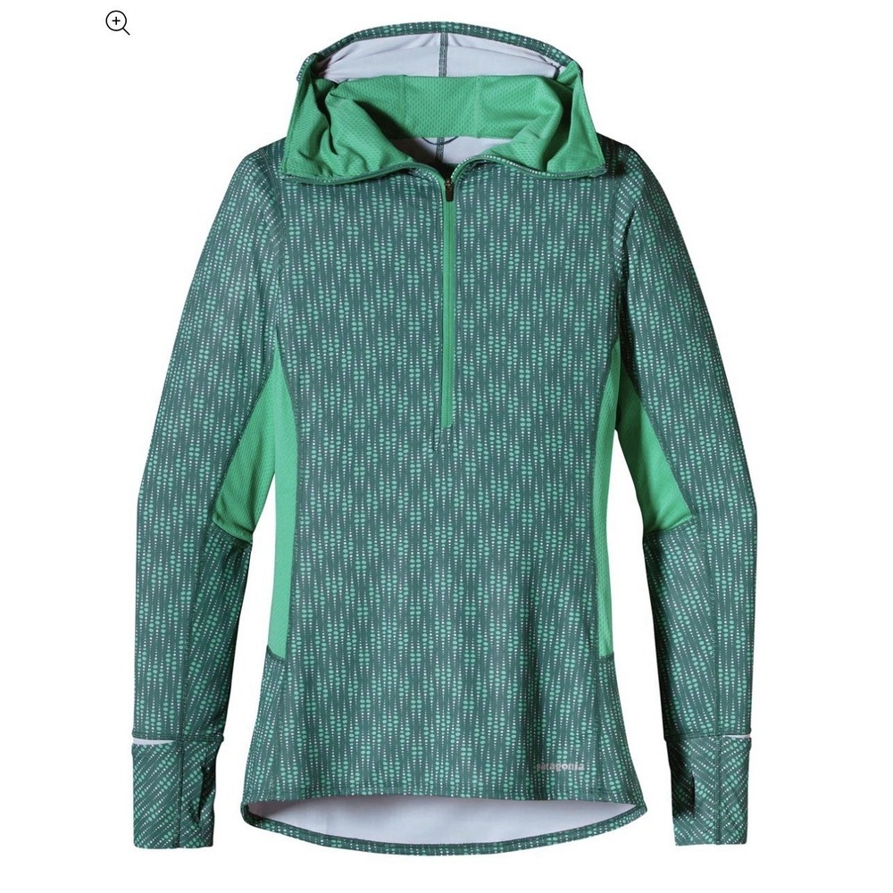 Patagonia All Weather Zip Neck Hoodie Running Thumb/Hair hole Teal Womens XS